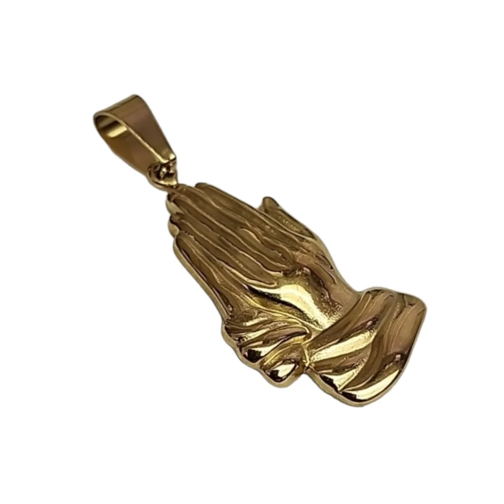 Praying Hands Pendant 18K Gold Stainless Steel Religious Jewelry Faith Necklace